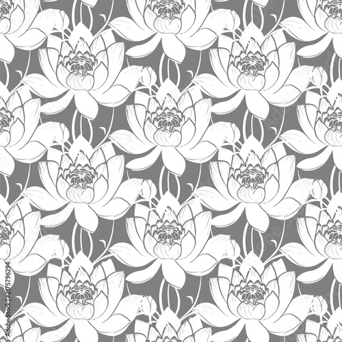 Seamless simple floral pattern with gray and white flowers, texture, design