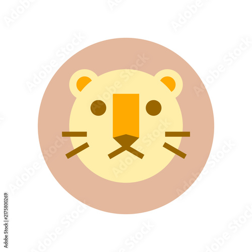 Cute lion face circle doodle cartoon icon flat vector design