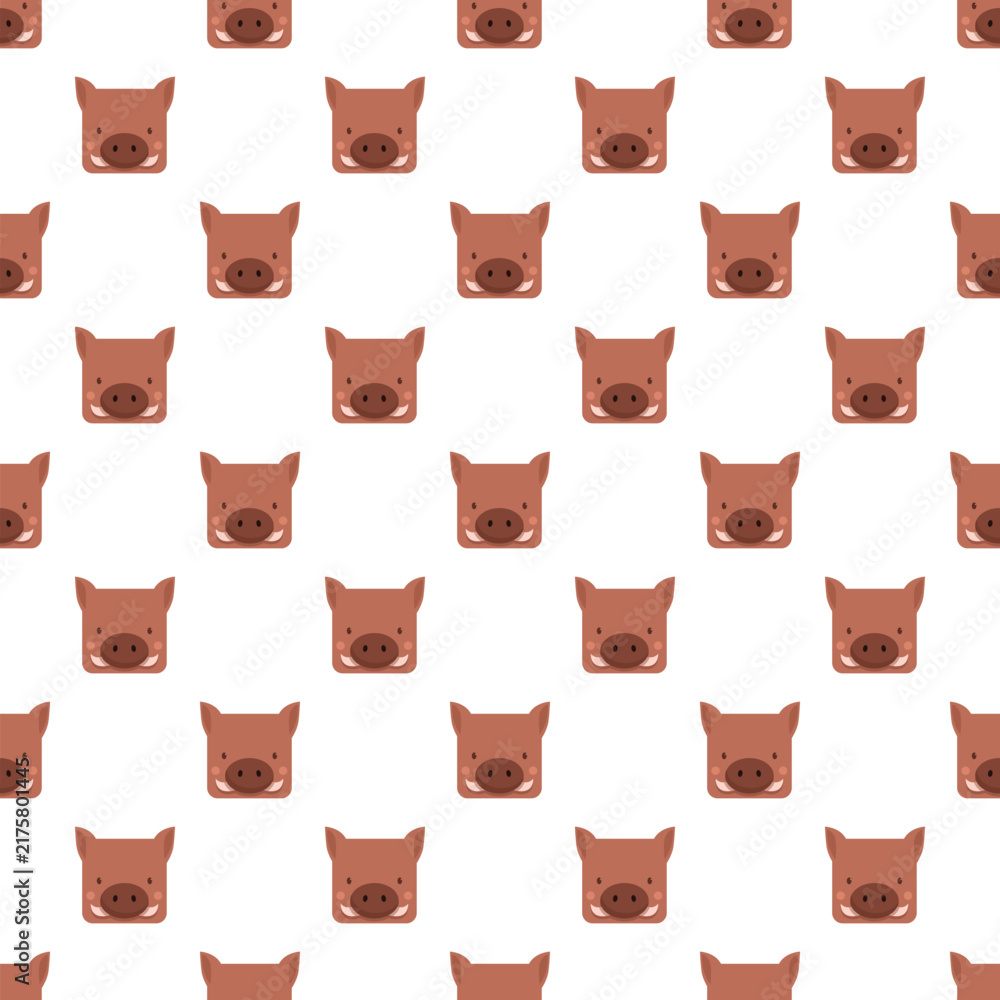 Naklejka premium Wild boar pig animal head repeating pattern on white background