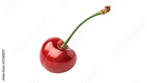 Bild auf Leinwand Single dark red ripe sweet cherry isolated on transparent background for organic agricultural farm harvest concept