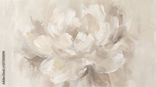 Elegant abstract painting of a cream colored peony flower with soft brushstrokes on a neutral background