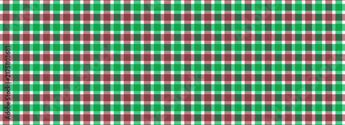 classic gingham plaid pattern features a seamless crisscross grid of vibrant green, muted red, dark brownish-red, and white intersecting lines.