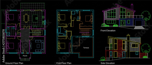 Architectural House Plans - Editable CAD Vector Blueprints