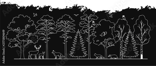 Forest Animals and Trees Editable CAD Vector Illustration