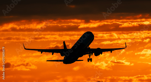 airplane in the sunset