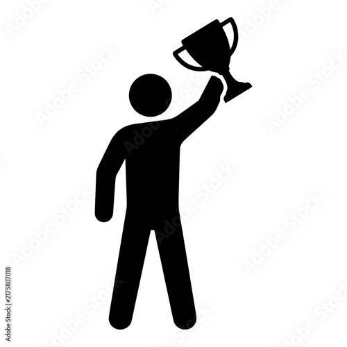 Obraz na plátne Person holding a winner trophy cup aloft icon