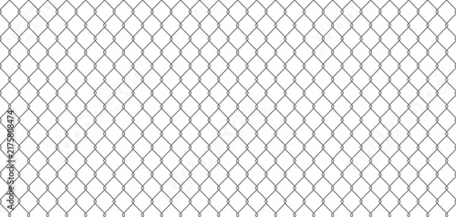 Realistic metal wire chain link fence seamless pattern. Steel lattice with rhombus, diamond shape. Grid fence background. Prison wire mesh seamless texture. Vector illustration on white background.