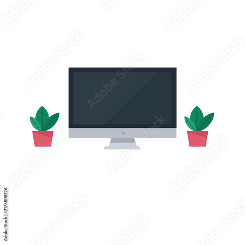 computer monitor with green leaf