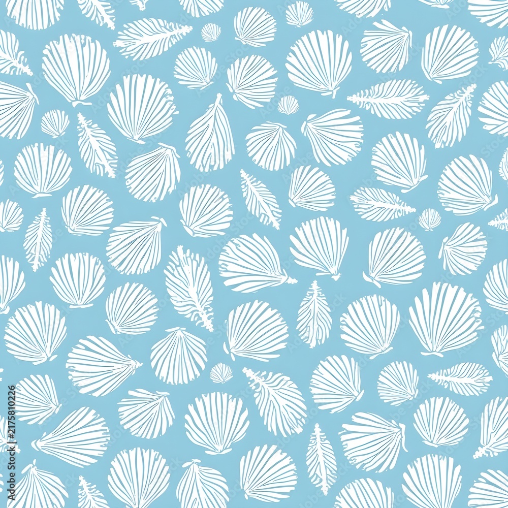 seamless pattern with shells and blue background