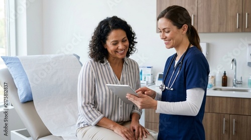 Doctor and Patient Discussing Medical Results on Tablet in Clinic