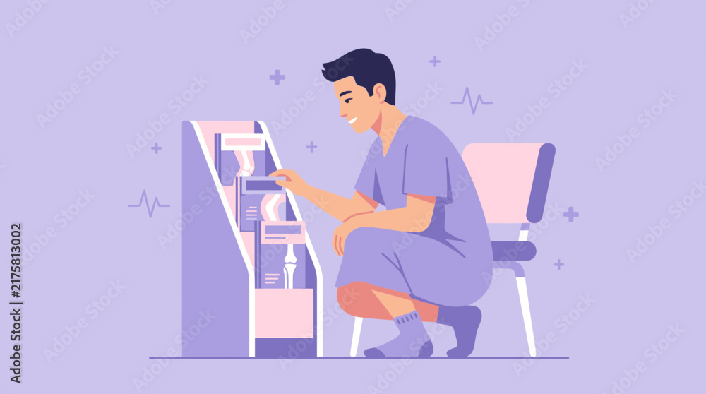 Fototapeta premium Young Man Interacting with Medical Technology Display