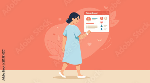 Woman Interacting with Digital Profile Interface, Isolated Transparent Background