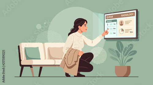 Woman Interacting with Digital Screen in Modern Office