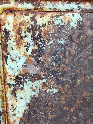 Konstfotografi Vintage rusty metal texture with peeling mint green paint and corrosion