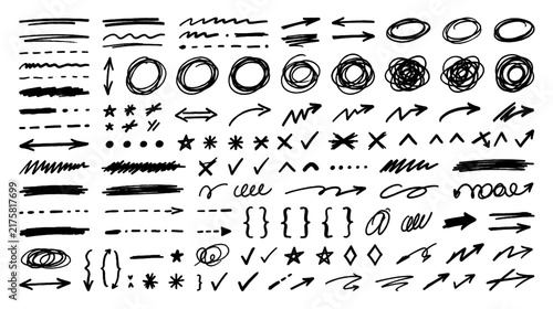 Hand Drawn Doodle Underline Scribble Marker Strokes Vector Elements Collection