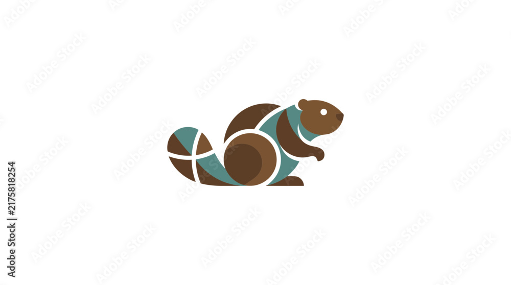 Fototapeta premium Segmented beaver mascot logo in teal and brown.