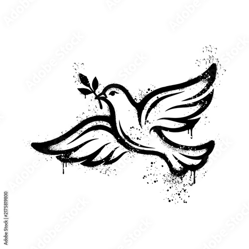 Flying Dove of Peace Graffiti Vector Illustration with Spray Paint Drips
