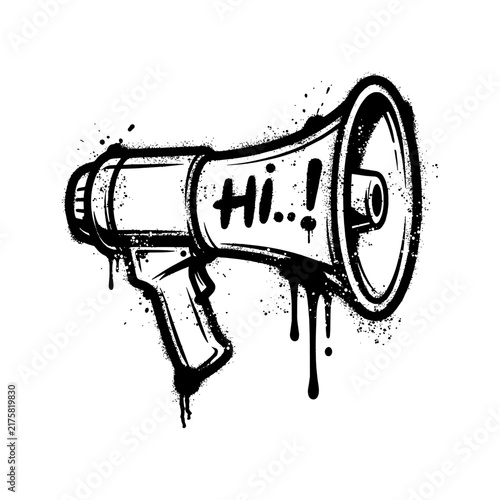 Graffiti Megaphone Speaker Vector Illustration with Hi Text and Spray Paint Drips