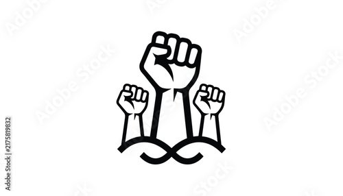 Powerful illustration of three raised fists representing solidarity, social justice, and collective strength.
