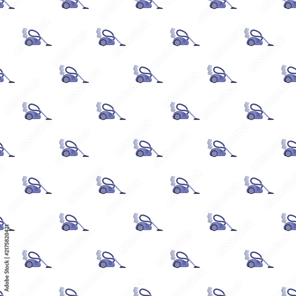 Fototapeta premium Seamless pattern featuring purple vacuum cleaners with smoke, representing cleaning and chores