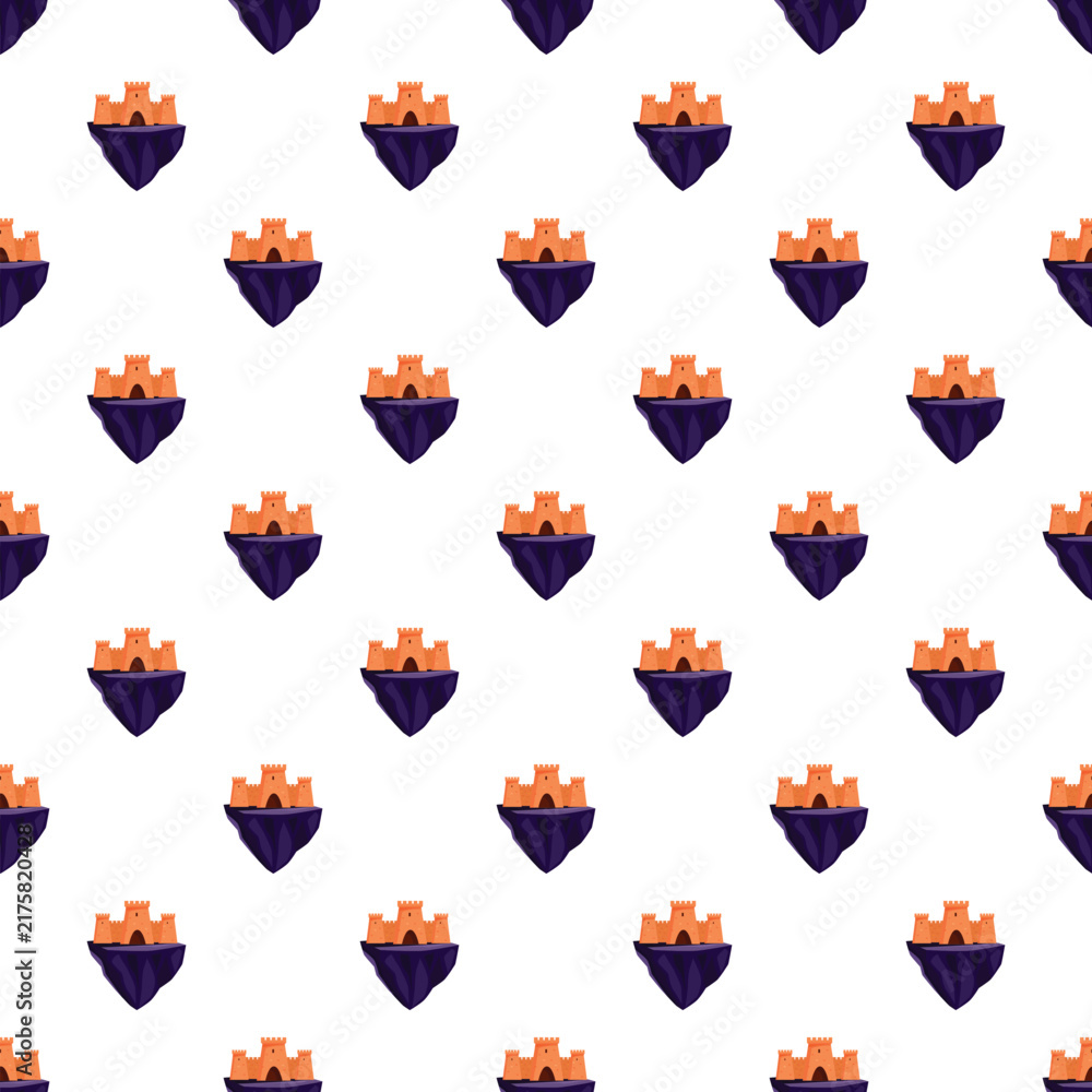 Naklejka premium Repeating cartoon castles standing on floating islands with a white background