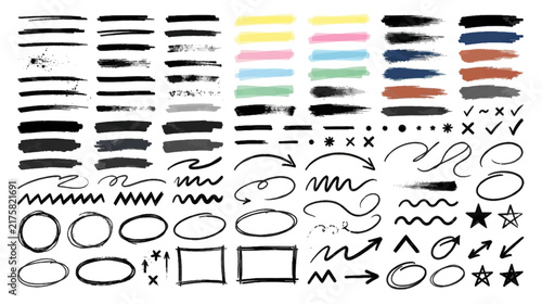 Expressive Doodle Brush Strokes Underline Marker Swatches Vector Collection
