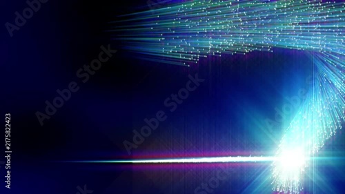 Glowing blue cyan fiber optic light stream streak abstract dynamic digital network motion background video