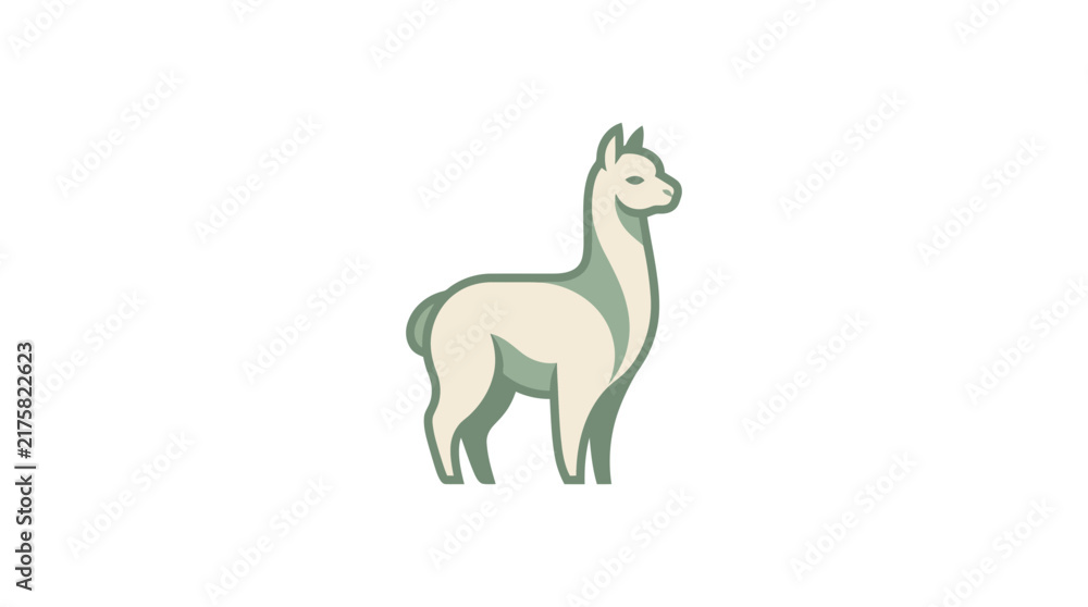 Naklejka premium Stylized cream and green llama illustration.