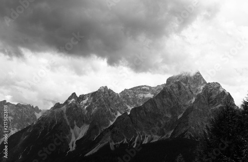 Dark Stormy Mountain Peaks in Monochrome