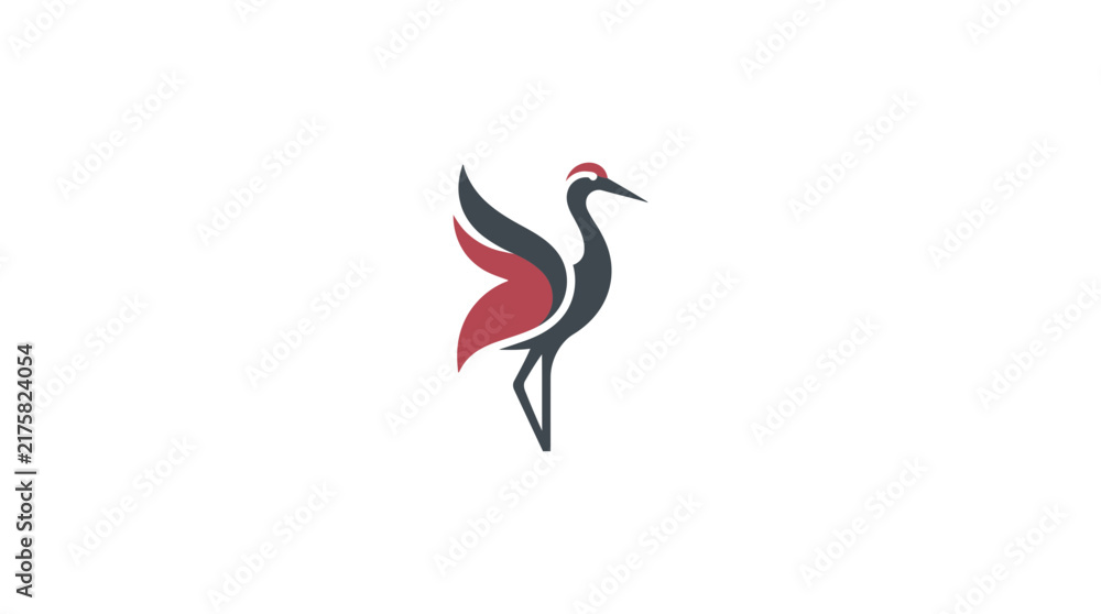 Naklejka premium Stylized red and black standing crane.