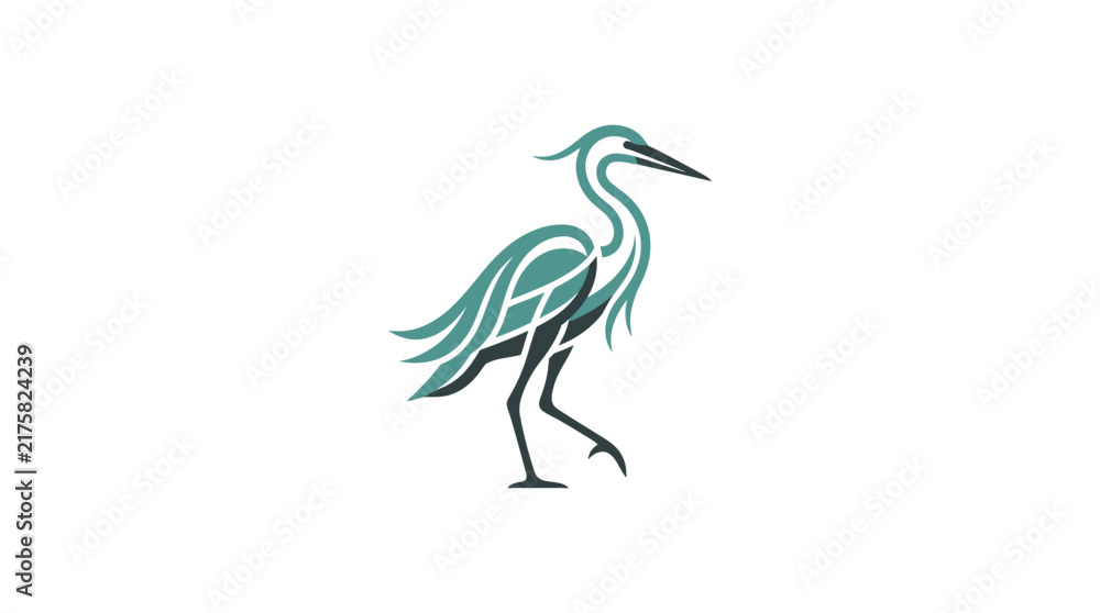 Naklejka premium Stylized teal heron logo icon on white background