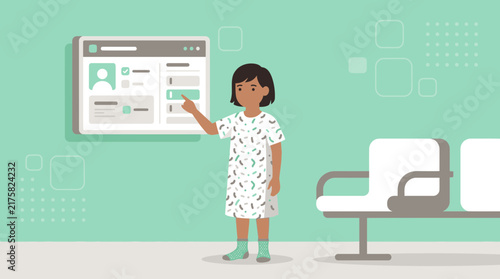 Child Interacting with Digital Interface in Waiting Area Illustration