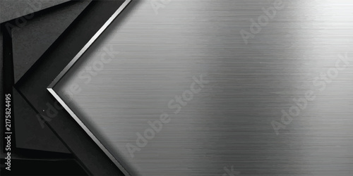 Brushed Silver Steel Texture with Diagonal Corner Frame, Aluminum Panel Surface and Modern Geometric Industrial Background