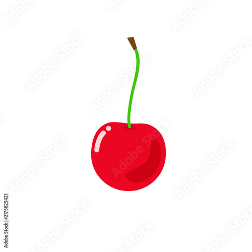 Single bright red cherry icon simple flat design