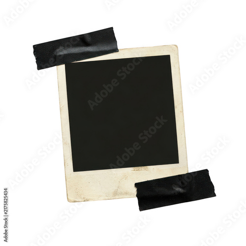 Vintage polaroid photo frame with black tape strips