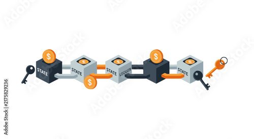 Blockchain Technology Ledger Concept with Crypto Coins and Keys Isometric Illustration