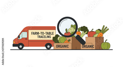 Farm-to-Table Organic Produce Delivery and Food Quality Inspection Illustration