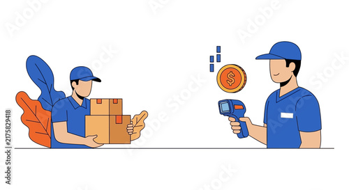Logistics and Delivery Concept Illustration with Couriers and Package Scanning