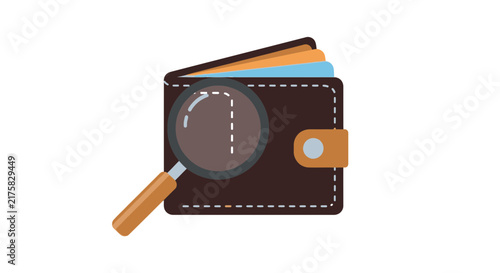 Magnifying Glass and Brown Wallet Vector Illustration for Financial Audit, Budget Analysis, and Expense Tracking Concepts