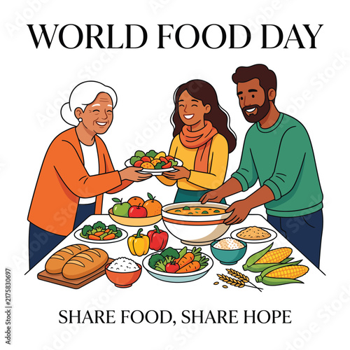 World Food Day Concept with Diverse People Sharing a Healthy Meal