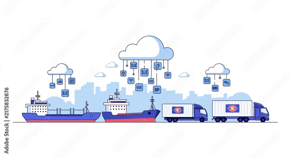 Fototapeta premium Smart Logistics and Global Supply Chain Cloud Computing Vector Illustration
