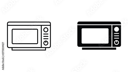 Microwave oven line and solid glyph icon set, modern kitchen appliance cooker symbol for web design and mobile app ui, isolated on white background