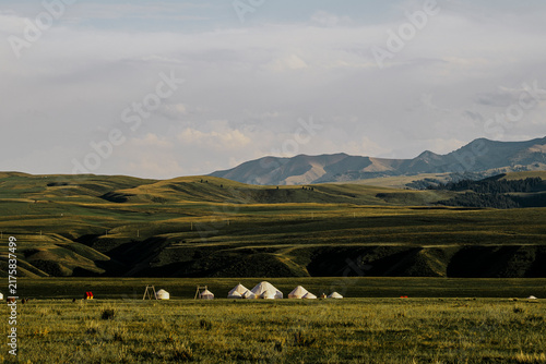 landscape with yurts