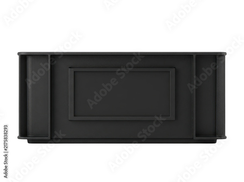 Modern black rectangular fireplace surround with minimalist design and centered inset panel.