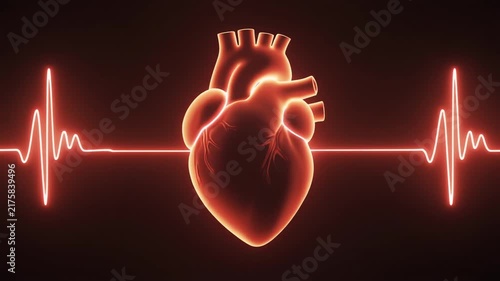 Glowing Human Heart with Heartbeat Pulse, Cardiology Concept