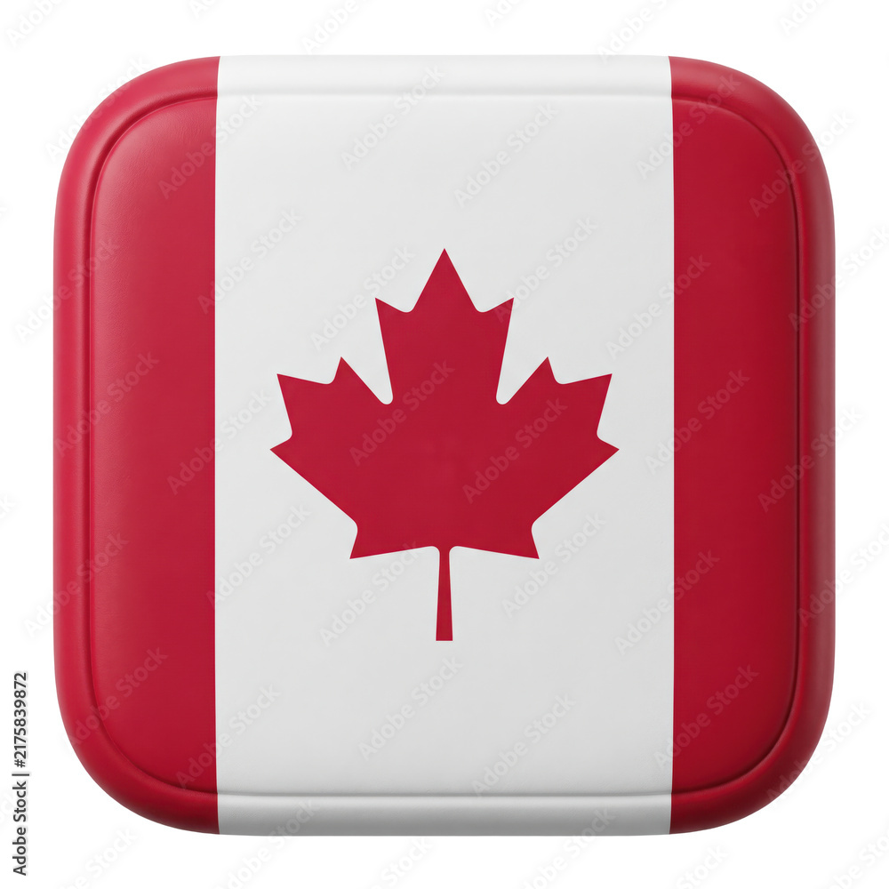 Obraz premium 3d render of the national flag of canada, square icon with rounded corners, glossy texture, isolated on transparent background
