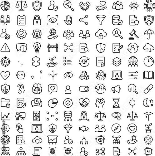 Responsible AI Icon Set - Ethics, Fairness, Transparency, Privacy and Trust Vector Icons for App and Web Design