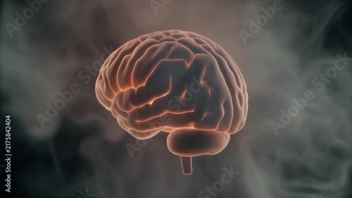 Glowing Human Brain with Warm Inner Light, Neuroscience Concept
