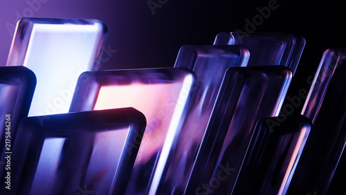 Obraz w ramie Layered rectangular glass forms with luminous futuristic reflections.