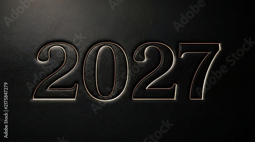 Dramatic rendering of the year 2027 in metallic textured numbers against a dark background